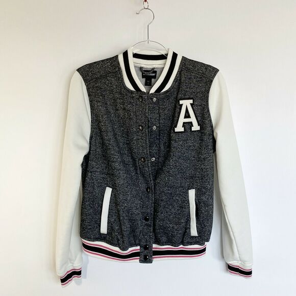 Joe Boxer Size M Sweat Jacket Gray w/ Black/White/Pink strips "A" Patch - Picture 2 of 6